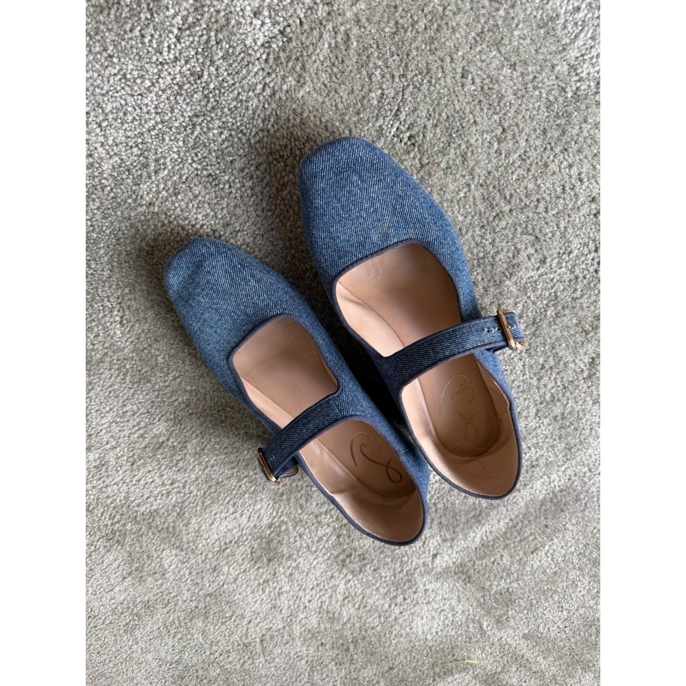 Sam Edelman Michaela Denim Mary Jane Square Toe Flats Blue Size 7